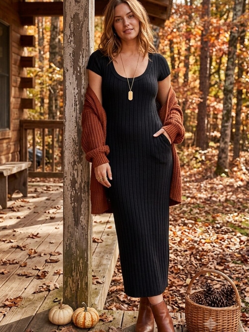 Maeve by Anthropologie Heavyweight Ribbed Midi Dress - Black - Medium Excellent